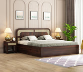 ONIJA Solid Sheesham Wood Queen Size Bed with Drawer Storage - Walnut Finish